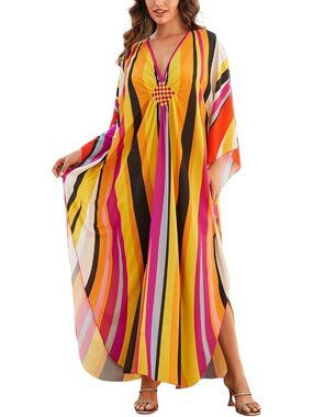Women's Plus Size Kaftan Maxi Dress Batwing Sleeve Beach Cover Up-8759-color13